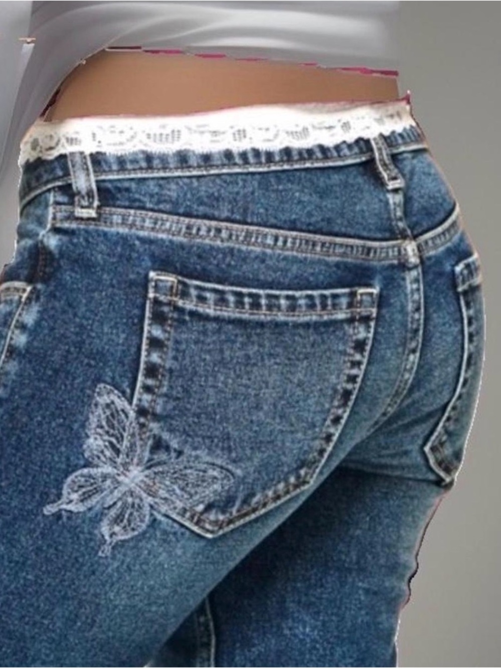 Women’s Hollister Ultra Low Rise Blue Stretch Flare Jeans size 8 29 Embroidered